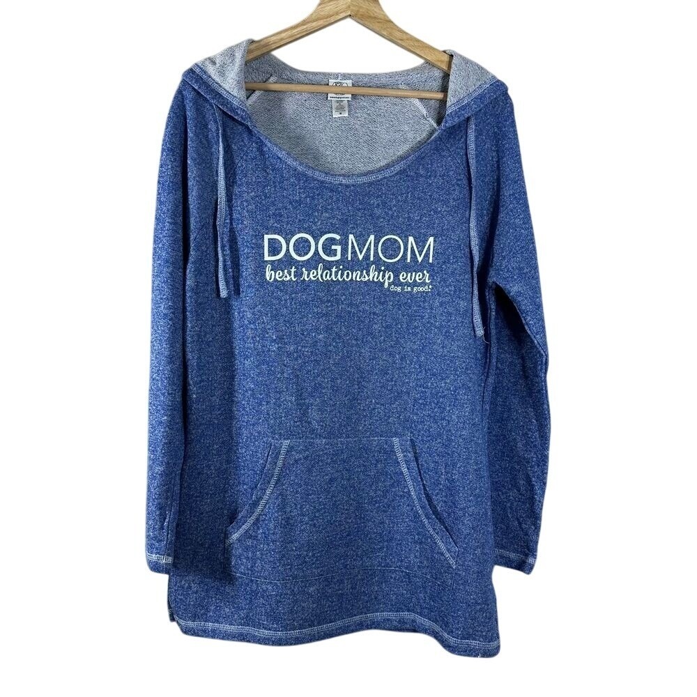 Dog‎ Is Good Blue Dog Mom Best Relationship Ever Hoodie Sweatshirt Womens Medium